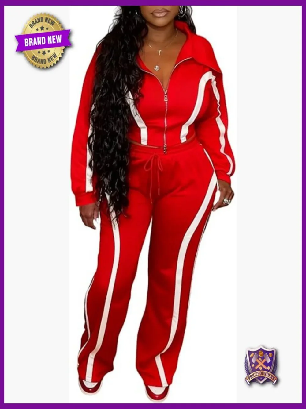 Long Sleeve Zip Up Jacket and Wide Leg Pants Set Tracksuit - Picture 1 of 7